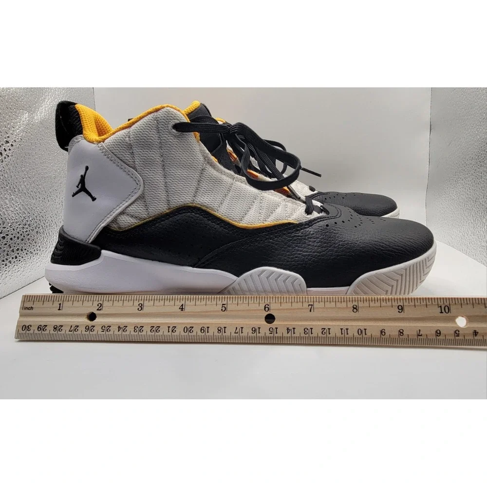 Jordan Mid Top Colorblock Lace Up Leather Sneakers Black White Yellow DC7230